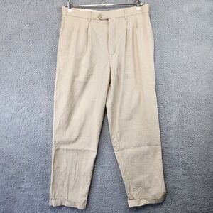 TRUST Pants Mens Size 36x32 (Fits‎ 34x29) Pleated Front Linen Rayon Blend Tan